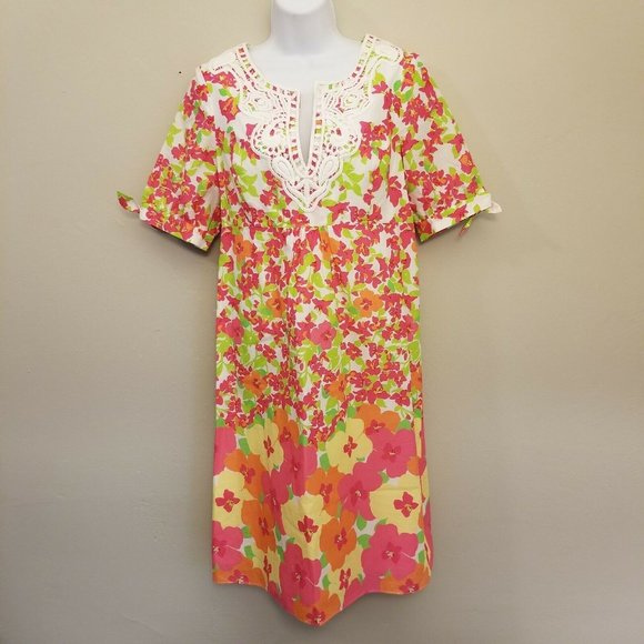 Lilly Pulitzer FALLING FOR YOU Dress‎ 6 Pink Green Floral V Neck Shift Spring - Picture 1 of 8